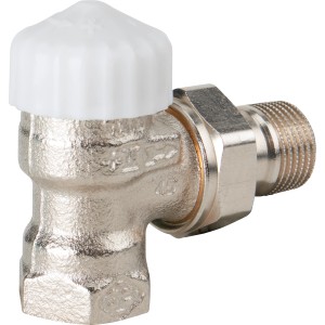 Vernickeltes IMI Heimeier Thermostat-Ventilunterteil V-exact II Eckform DN 15 für Heizungs-Installation.