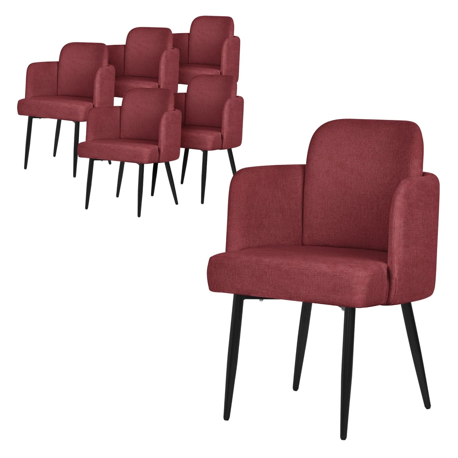 ML-Design Esszimmerstühle 6Er Set Rot mit Stoffbezug und Armlehne