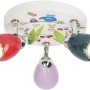 Buntes LED-Spotrondell Birds, 3-flammig, für Kinderzimmer mit Eulen-Motiv und roten, blauen und lilafarbenen Lampenschirmen.