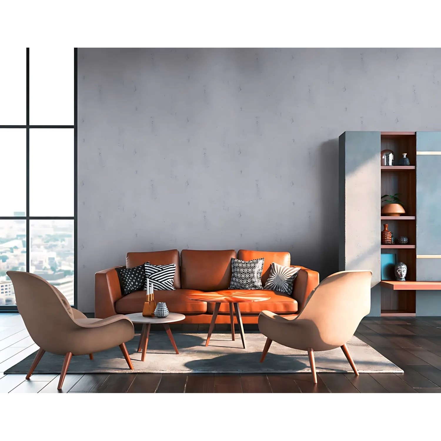 Graue Vliestapete im Used Look von PROFHOME im Wohnzimmer.