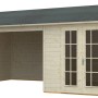 Skan Holz Gartenhaus Tilburg Natur 23,3 m² mit Anbau und Doppeltür.