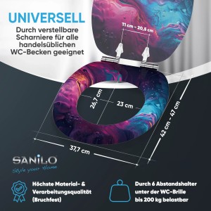 SANILO WC-Sitz Lumen mit Absenkautomatik, buntes Marmor-Design für Standard WC-Becken.