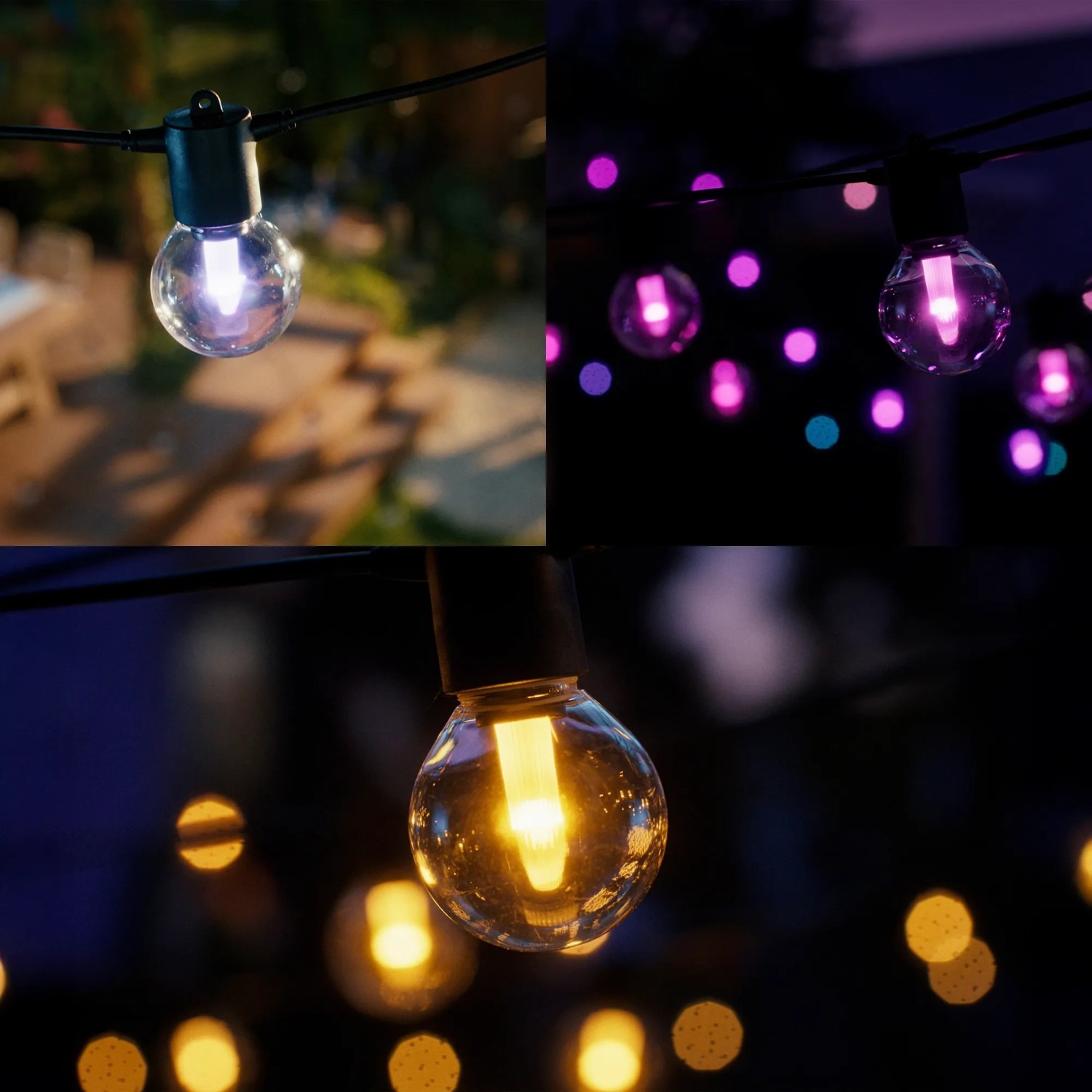 Philips Hue Festavia Globe Lichterkette, 7m, mit bunten und weißen smarten LED-Lampen für den Außenbereich.