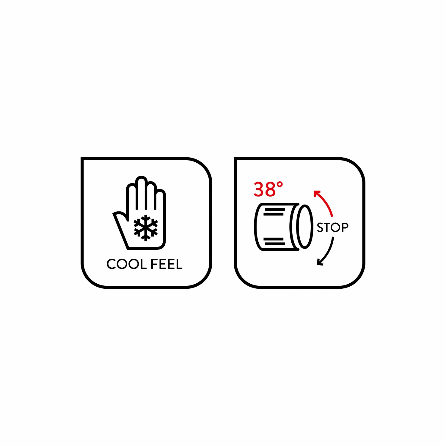 Symbole der baliv Thermostat-Duscharmatur DU-2060: Cool Feel und Verbrühschutz bei 38°C.