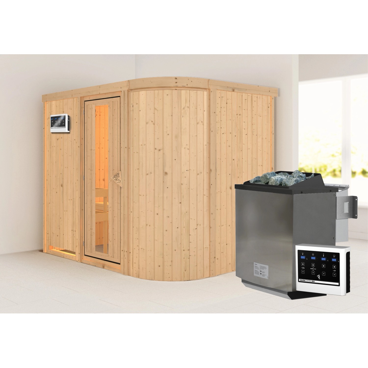 Karibu Sauna Thea mit Bio-Ofen externe Stg.Easy Natur günstig online kaufen