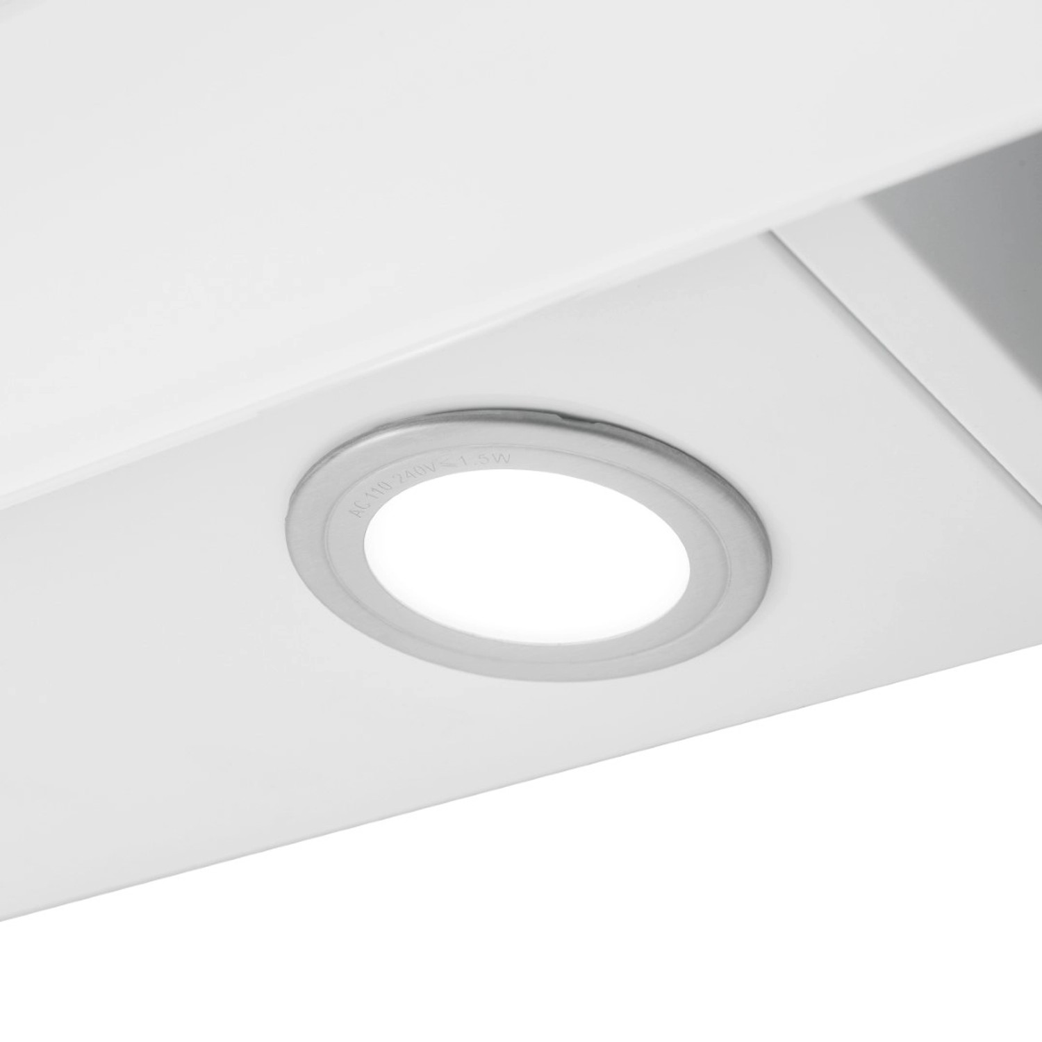 Detailaufnahme: LED-Beleuchtung der weißen Respekta Dunstabzugshaube CH22010WBZ, 60 cm.