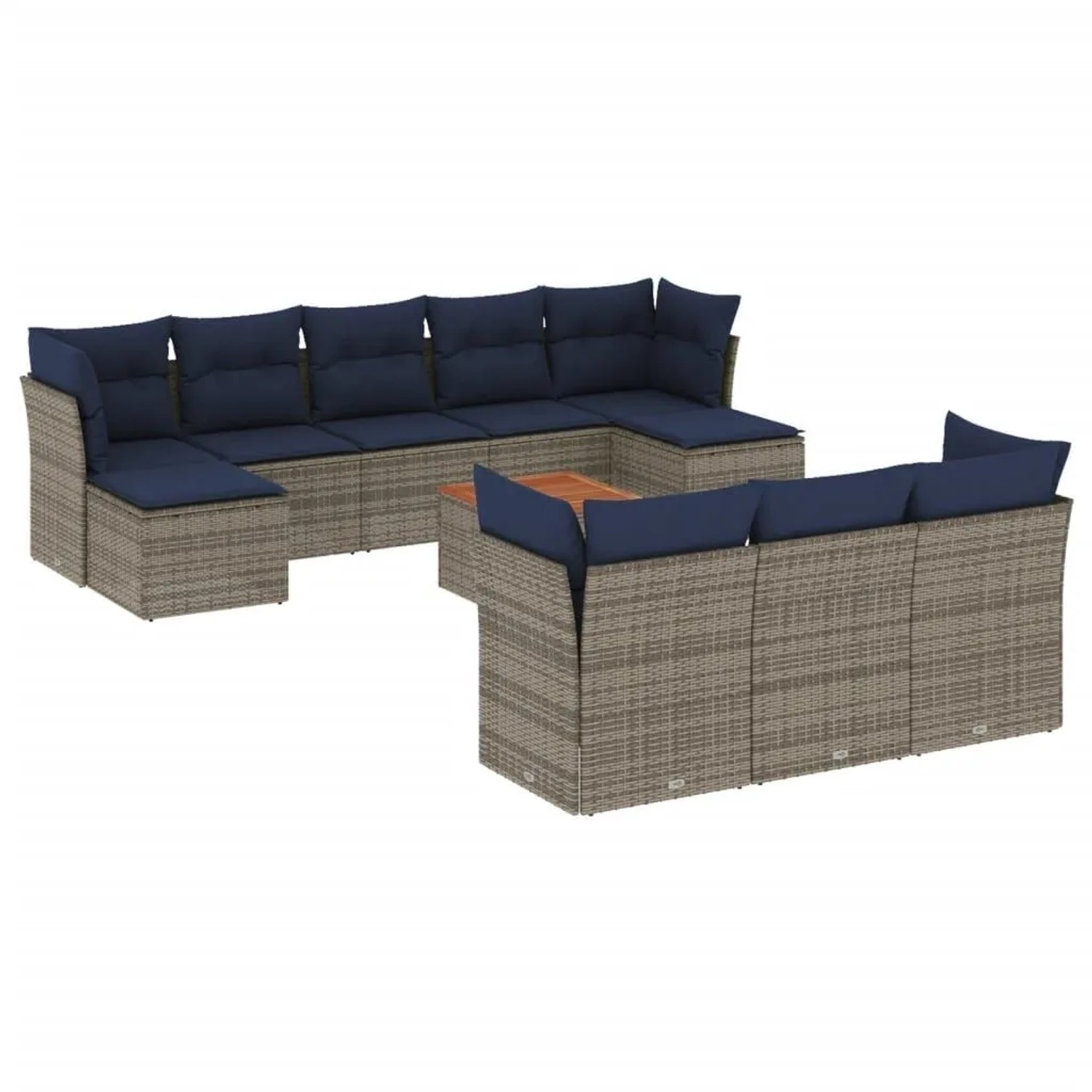 vidaXL 11-Tlg Gartensofa-Set mit Kissen Grau Polyrattan 3256215 günstig online kaufen