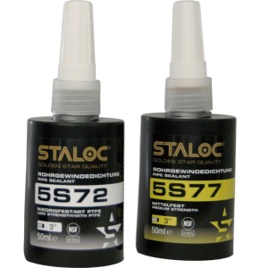 Staloc Gewindedichtung 5S72 niedrigfest, 50 ml, schwarze Flasche mit weißem Etikett. Dichtet Rohrgewinde.