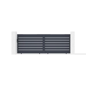 Elektrisches Schiebetor Casanoov Vogel 4M mit Antrieb, graues Aluminium mit horizontalen Streben.