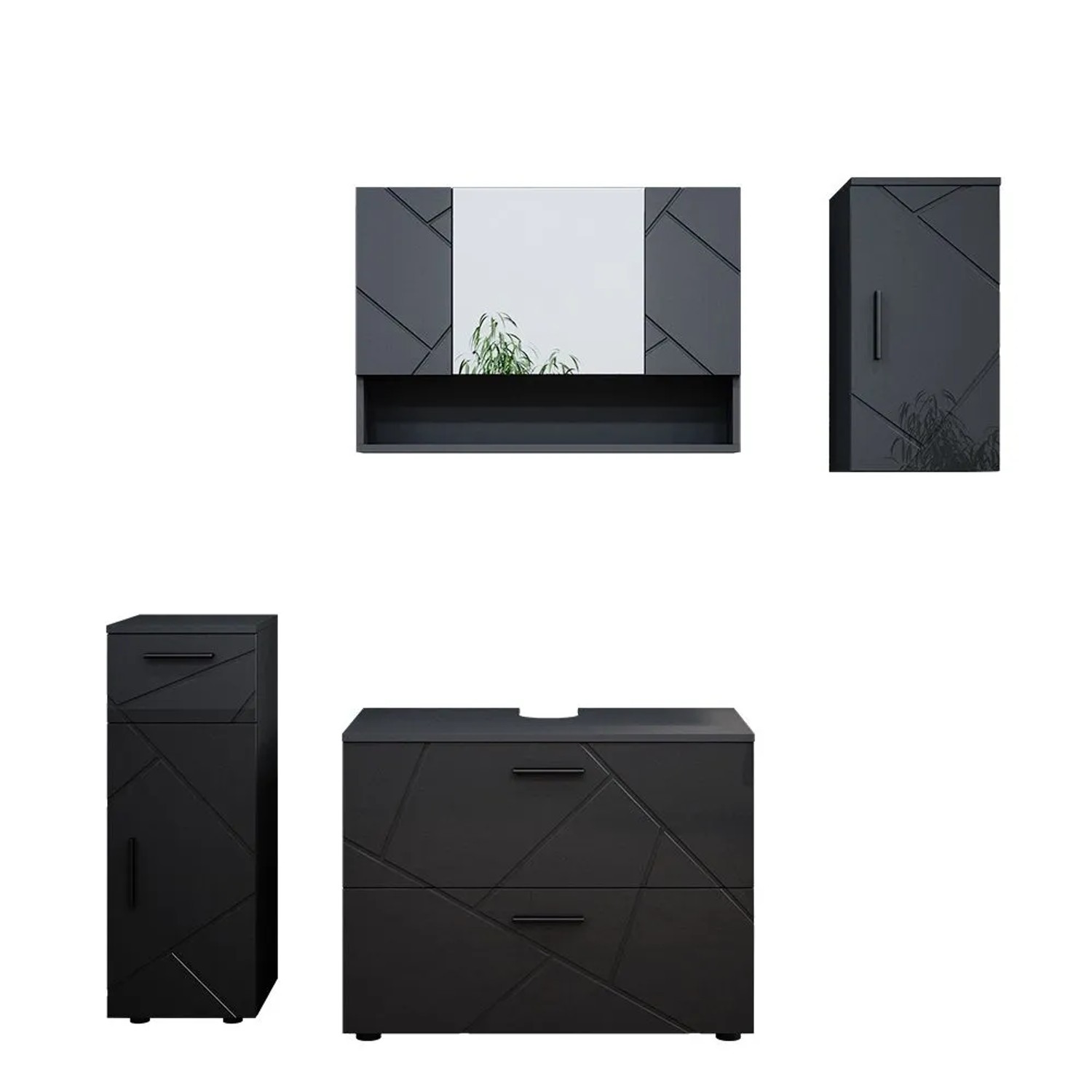 Vicco Badmöbel-Set Irma Anthrazit Hochglanz 80 x 59 4-teilig