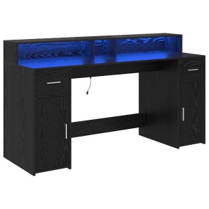 Schwarzer vidaXL Schreibtisch mit LED-Beleuchtung und Stauraum aus Holzwerkstoff.