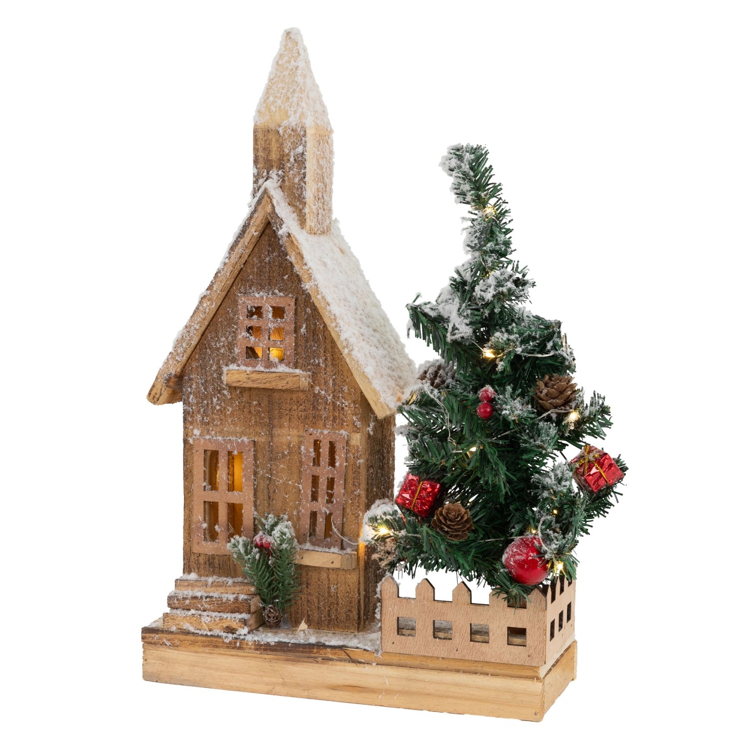 ECD Germany Dekorative Holz-Weihnachtshaus LED-Beleuchtung 27x11x44 cm günstig online kaufen