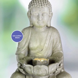Marelida LED Gartenbrunnen Buddha Sitzende Buddhafigur Zierbrunnen Wasserspiel H 45cm