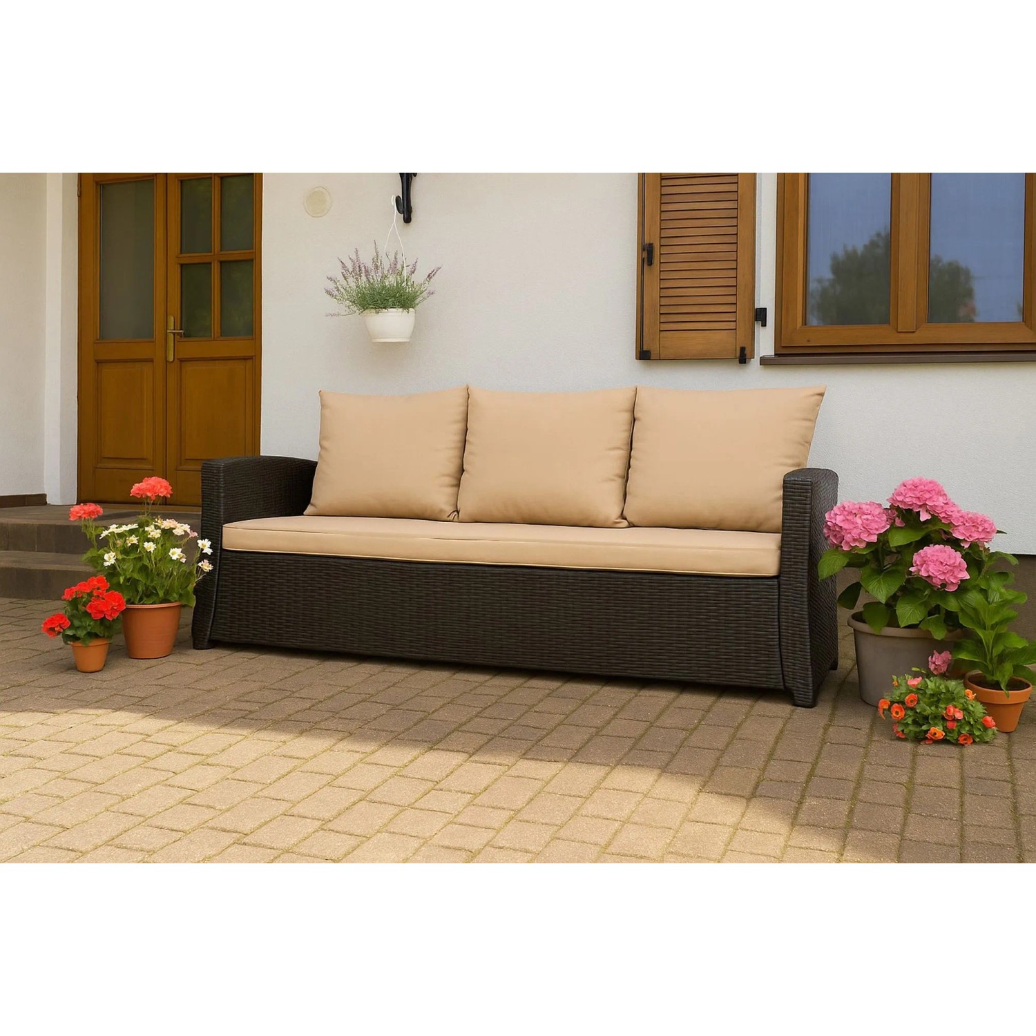 Beiges 1-tlg. Gartenkissen-Set für ein 2-Sitzer Polyrattan-Gartensofa (100x50x50 cm).