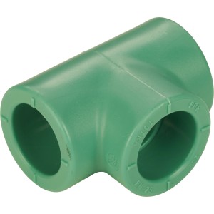 Grünes PPR-T-Stück DN 25 aus Kunststoff für Sanitärinstallationen.