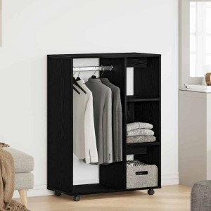 vidaXL Kleiderschrank in Schwarz Eiche Optik, 80x40x110cm, mit offenen Fächern und Rollen.