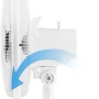 Detailansicht des weißen Emerio Tischventilators (30 cm) mit verstellbarem Neigungswinkel.