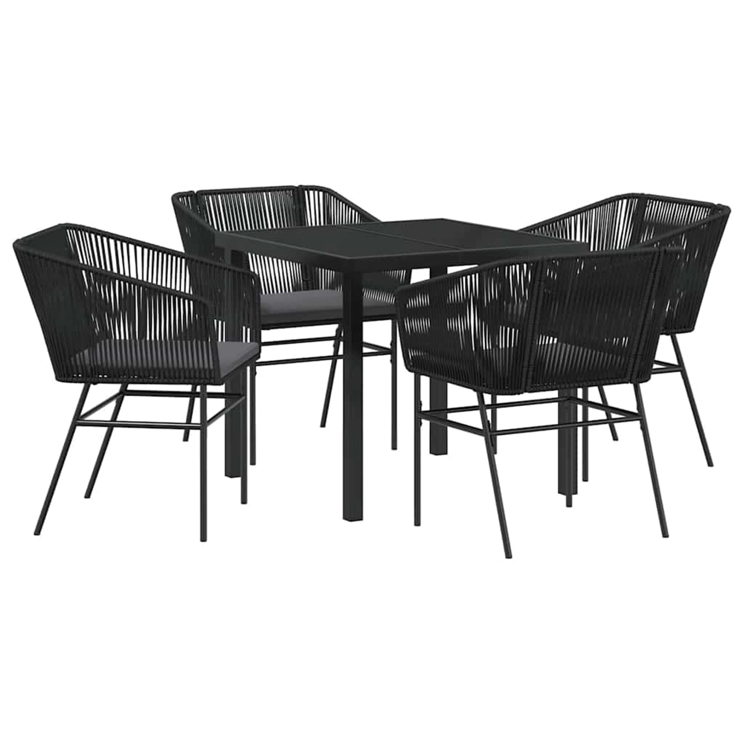 vidaXL 5-Teiliges Garten-Esszimmer-Set mit Kissen aus Schwarzem Poly Rattan 3380919