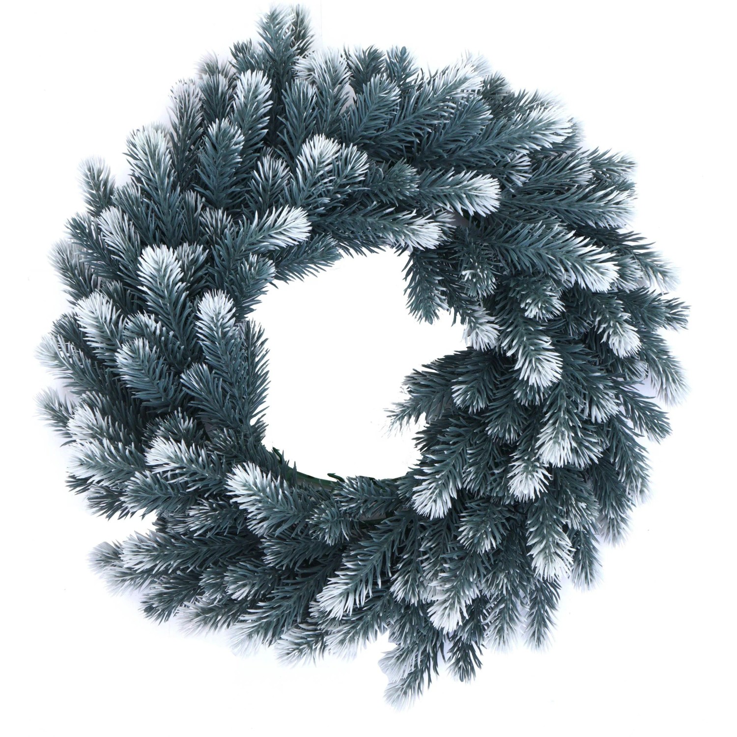 Runder künstlicher Tannen-Kranz mit Schnee, Ø 60cm, für festliche Weihnachtsdekoration.