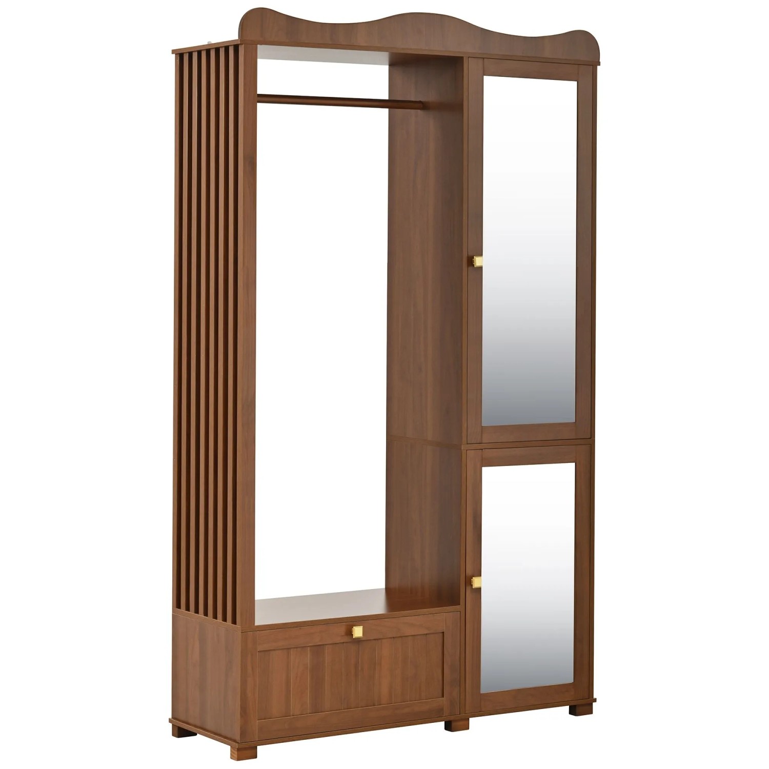 okwish Garderobenschrank mit Spiegel Kleiderständer Schublade 115,5x38x194cm Braun