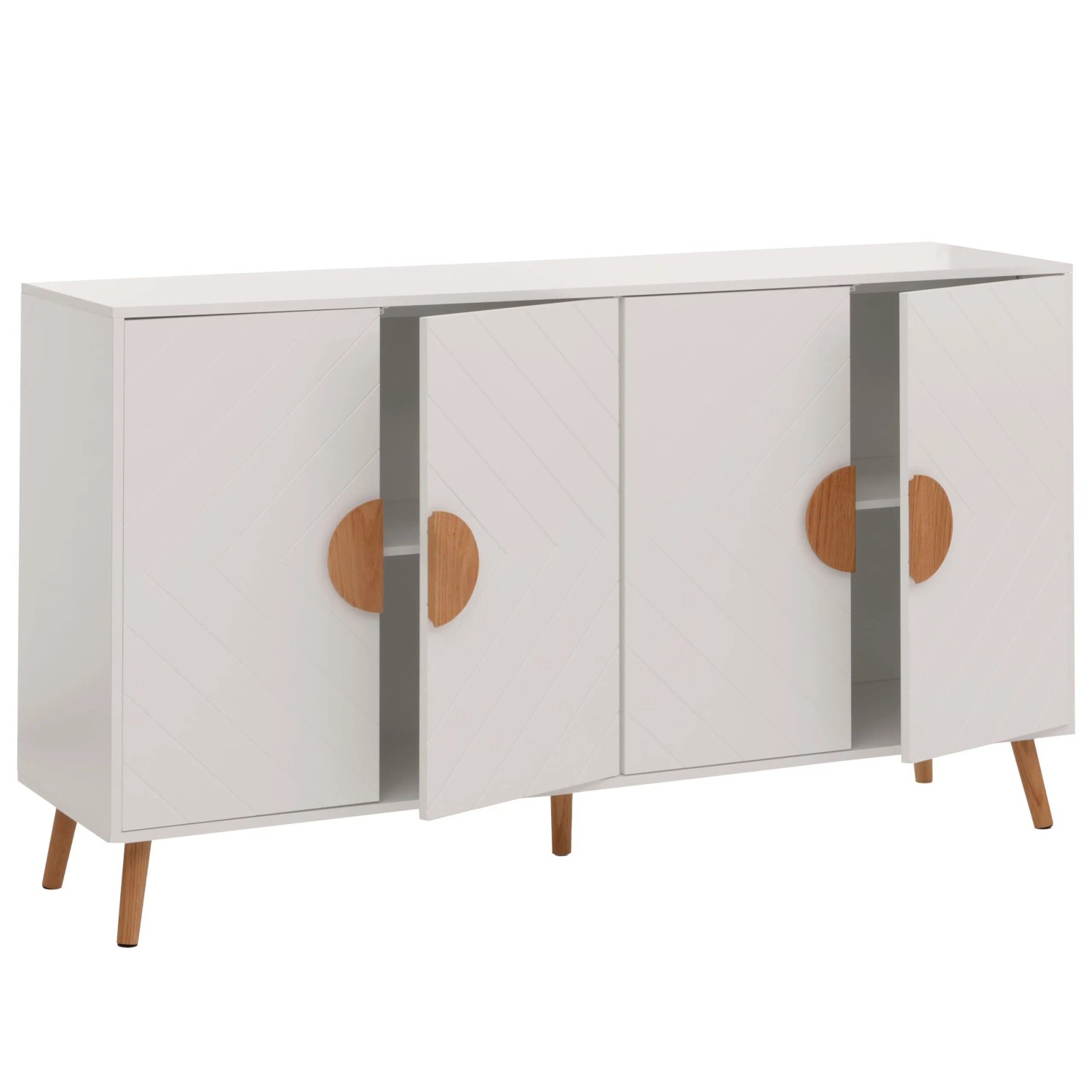 MCW Sideboard N89 Fischgrätenmuster Melamin Holz 88x150x40cm Weiß
