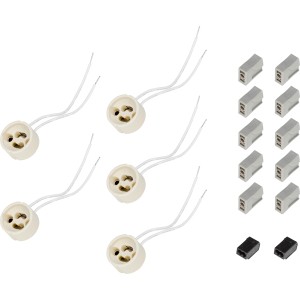 17-teiliges Umrüst-Set für Halogenlampen GU10 mit Fassungen, Klemmen für Lampeninstallation.