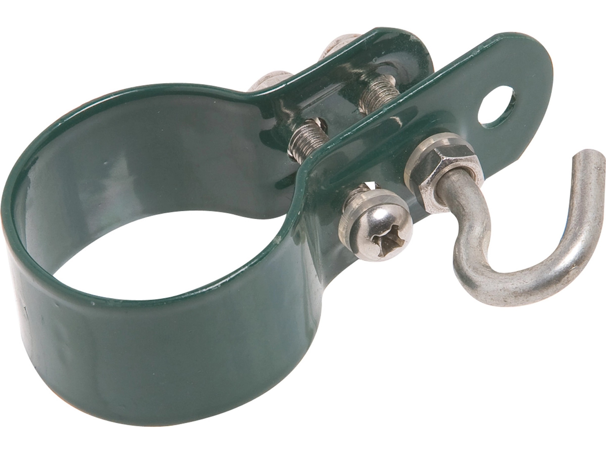 INDUTEC Hakenschelle 40 Mm – Grün Pulverbeschichtet, Für Geflechtspannstäbe (34–50 Mm), Edelstahlhaken
