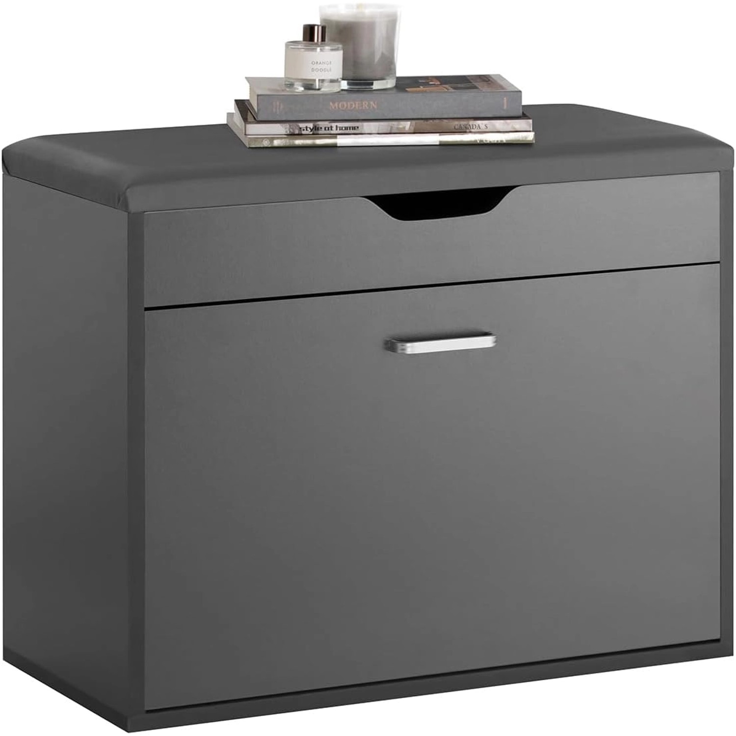 SoBuy Schuhbank mit Sitzkissen Schuhkipper mit 1 Klappe Grau FSR95-HG günstig online kaufen