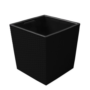 Ondis24 Pflanzkübel Rato Low, 64L, Anthrazit, Rattan-Optik.