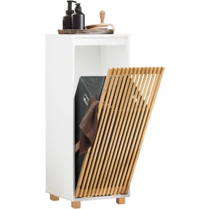 SoBuy Wäscheschrank BZR126-W mit Wäschesack und Bambus-Lamellentür.