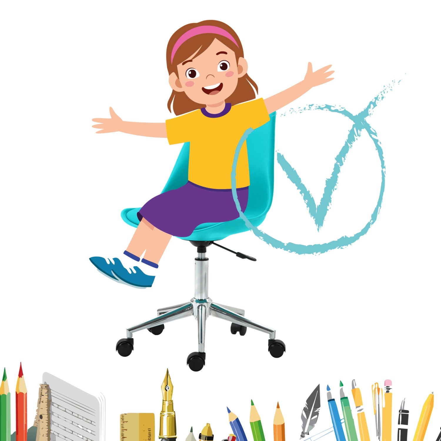 Türkiser Svita Eddy Kinderschreibtischstuhl, höhenverstellbarer Drehstuhl für Kinder.