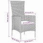 Skizze eines beigen Gartenstuhls aus Polyrattan mit Maßangaben für die Garten Essgruppe.