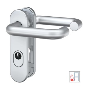 Feuerschutz-Türbeschlag Basi Alu F1, Kurzschild rund mit Zylinderabdeckung.