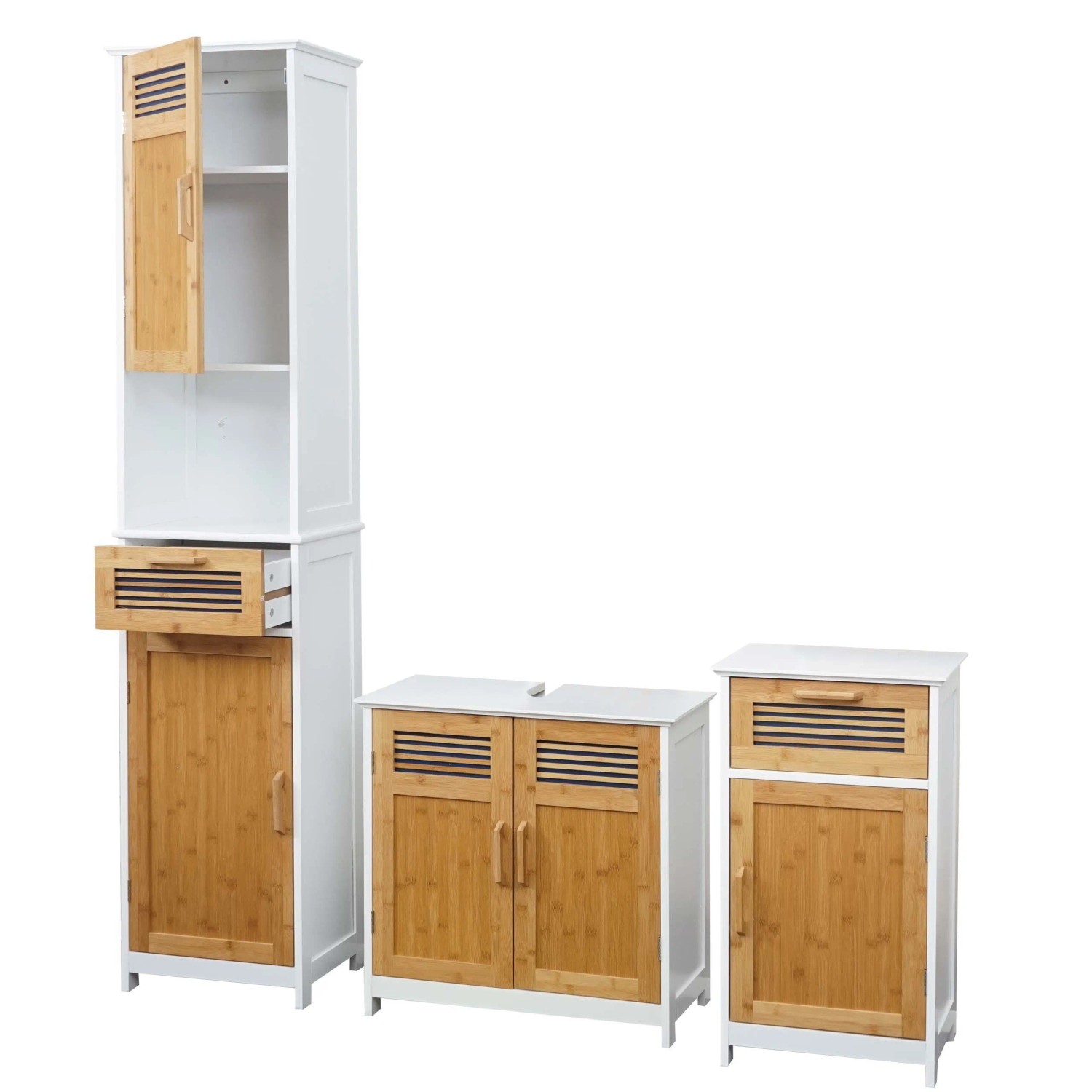 MCW Badset A85 Hochschrank Waschbeckenunterschank Kommode