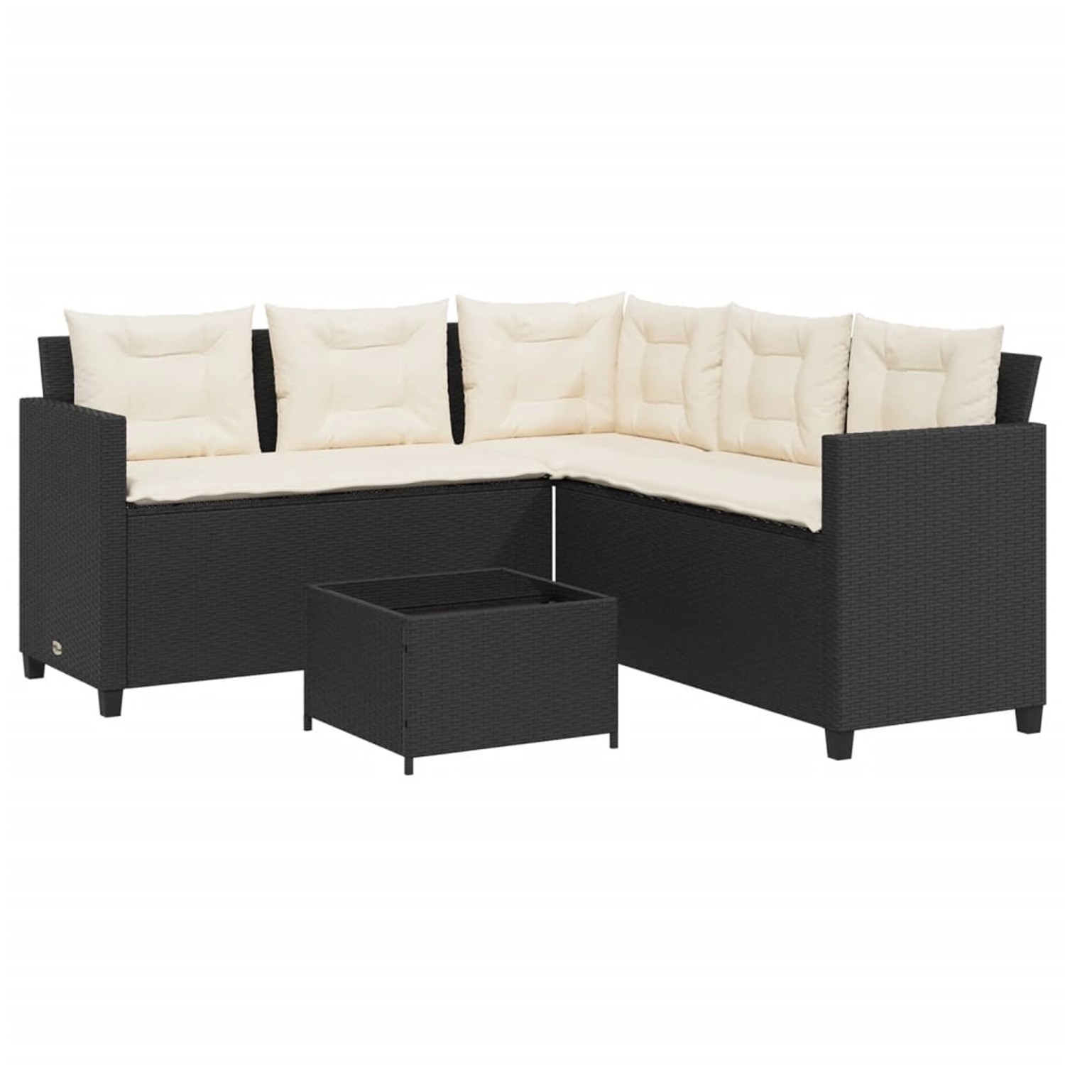 vidaXL Gartensofa in L-Form mit Tisch und Kissen Schwarz Poly Rattan 369039 günstig online kaufen