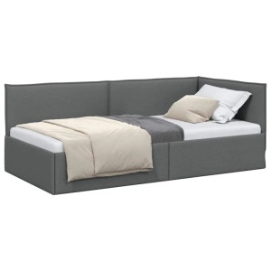 vidaXL Eckbettgestell mit Kopfteil Dunkelgrau 100 x 200 cm Stoff 42016472