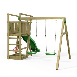 Spielturm Funky Combo DREAM mit Rutsche, Schaukeln, Steuerrad und Sandkasten.