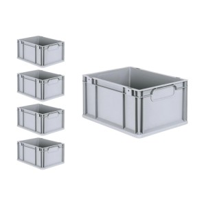 PROREGAL Spar Set: 5 graue Euroboxen mit Deckel, 20 Liter, für Lagerung und Transport.