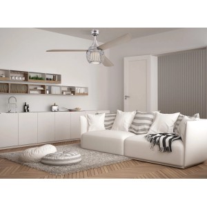 WESTINGHOUSE Deckenventilator Graham Nickel mit LED in modernem Wohnraum.