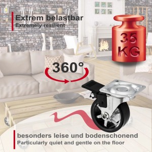 SOTECH Lenkrolle RAPID Ø50 mm schwarz mit Bremse, 360° drehbar, belastbar bis 35 kg, leise und bodenschonend.