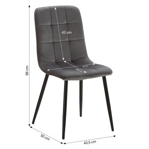 Homestyle4u Esszimmerstuhl, 6er Set, anthrazitfarbener Samt, schwarze Metallfüße.