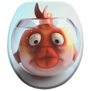 Sanilo WC-Sitz Goldfisch: Toilettendeckel aus Holz mit Comic-Goldfisch im Glas.