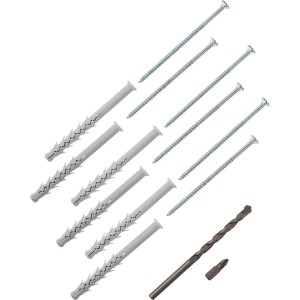 LUX TV Befestigungsset: Dübel, Schrauben, Bohrer und Bit für die sichere TV-Montage.