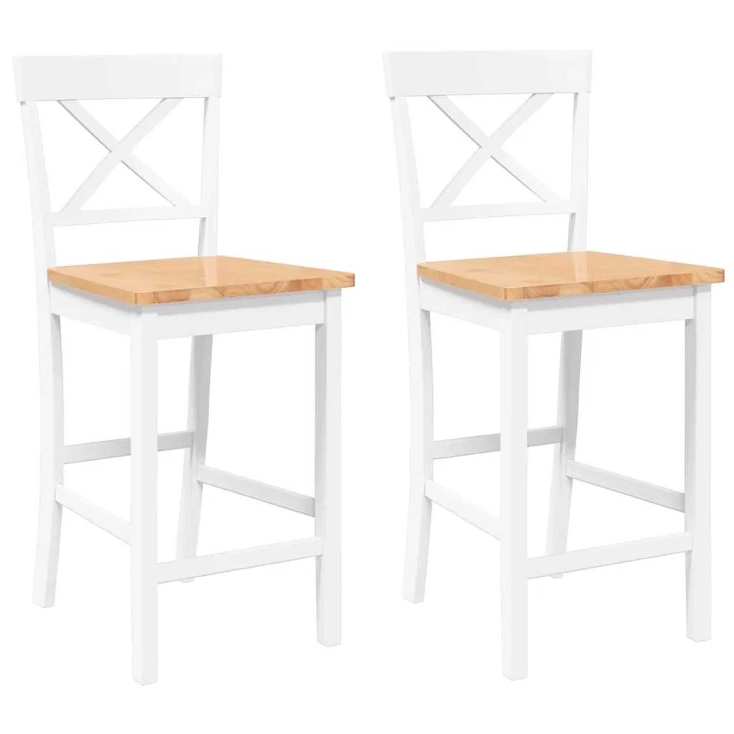 vidaXL Barhocker 2 Stk Weiß Massivholz Gummibaum 4102552