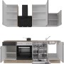 Flex-Well Küchenzeile Capri, 220 cm, schwarz matt/Eiche, mit E-Geräten und Spüle.