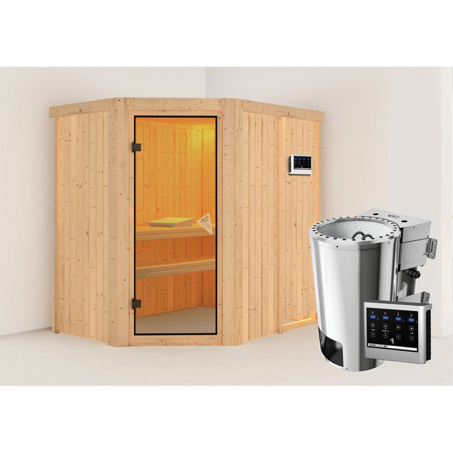 Karibu Sauna Silva mit Bio-Ofen externe Stg.Natur günstig online kaufen