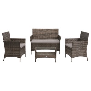 Svita Brooklyn Polyrattan Sitzgruppe, braunes Gartenmöbel Set mit Sofa, Sesseln und Tisch.