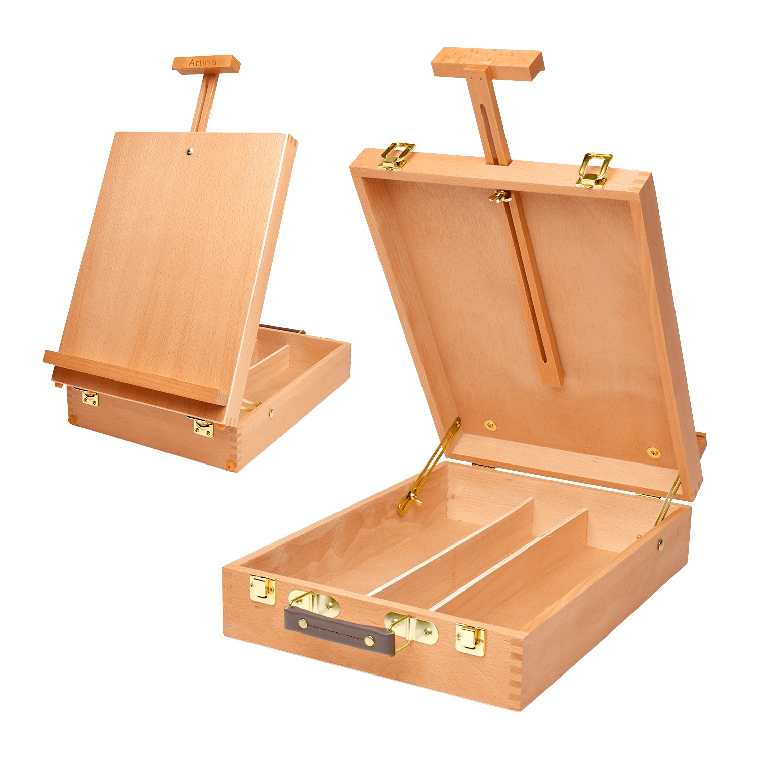 Artina Nancy Staffelei aus Buche, Tischstaffelei mit Stauraum für Malutensilien.