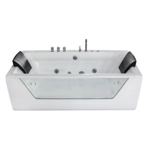 Weisse AcquaVapore Whirlpool Badewanne W83-TH-B mit Armaturen und Kopfstützen.
