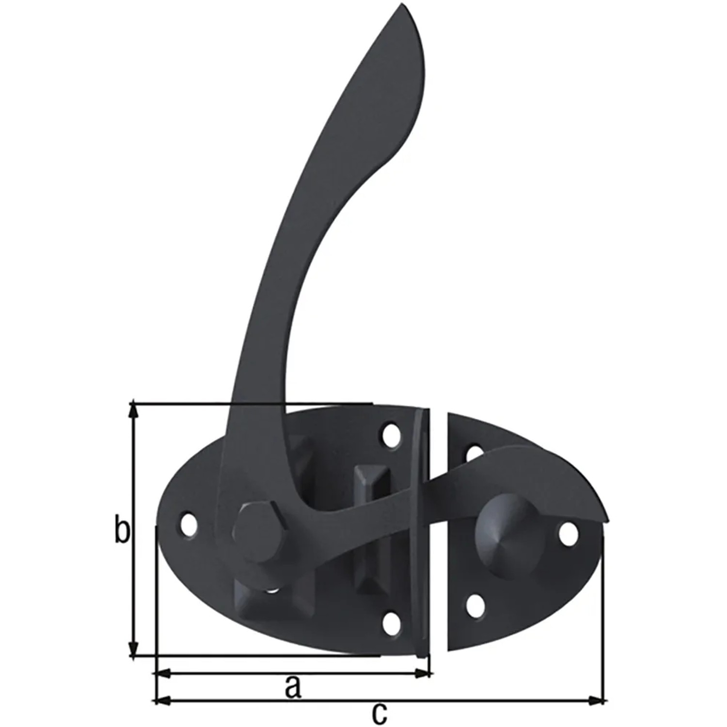 Graphitgraue Gartentorfalle Ovado aus verzinktem Stahl, 8,5x6cm, für Gartentore und Zäune.